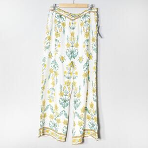 Draper James Floral Wide Leg Pants White Yellow Size L Cottagecore